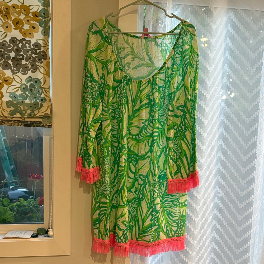Lilly Pulitzer Green and Pink Tropical Long Sleeve Dress